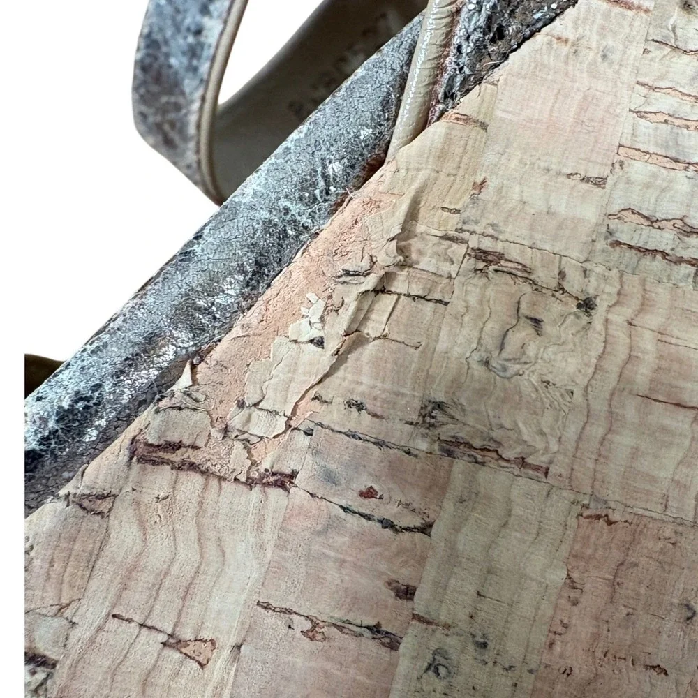 Stuart Weitzman Bronze Metallic Distressed Leather Cork Wedge Sandals size 7.5